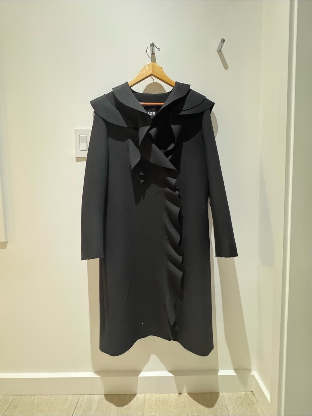 MSGM Black Ruffle-Trim Coat size 40
